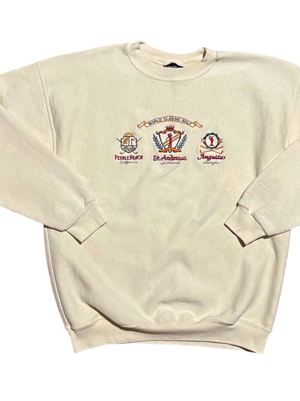 Vintage World Classic Golf 90s Cream Embroidered Crewneck Sweatshirt, Men's XL